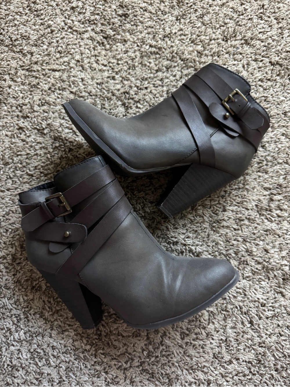 Qupid Brown Wrap-Strap Ankle Booties
